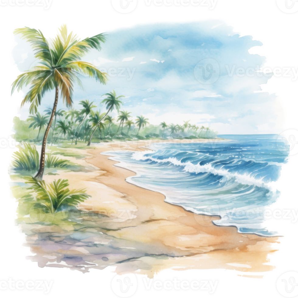 Beach, Summer Illustration. Watercolor Style. png