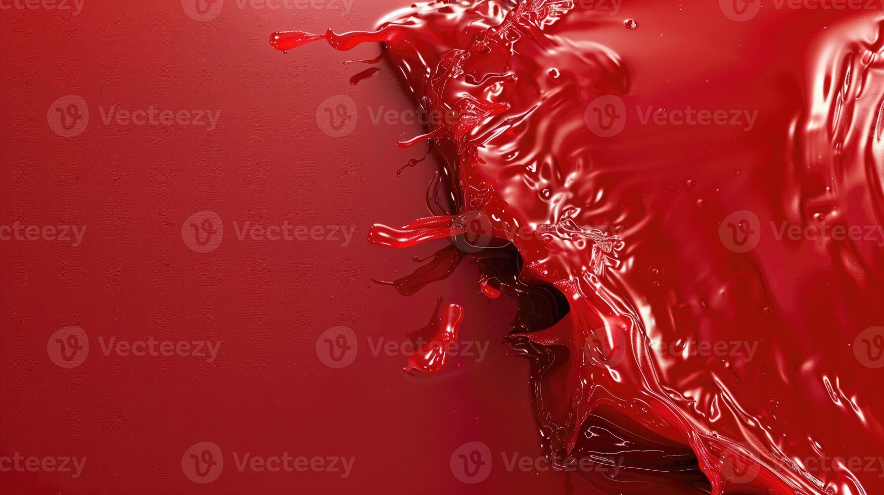 AI-Generated Bright red minimalistic food background Red watermelon or tomato juice 3d photorealistic splash Banner for advertising food juices berries vegetables and fruits photo