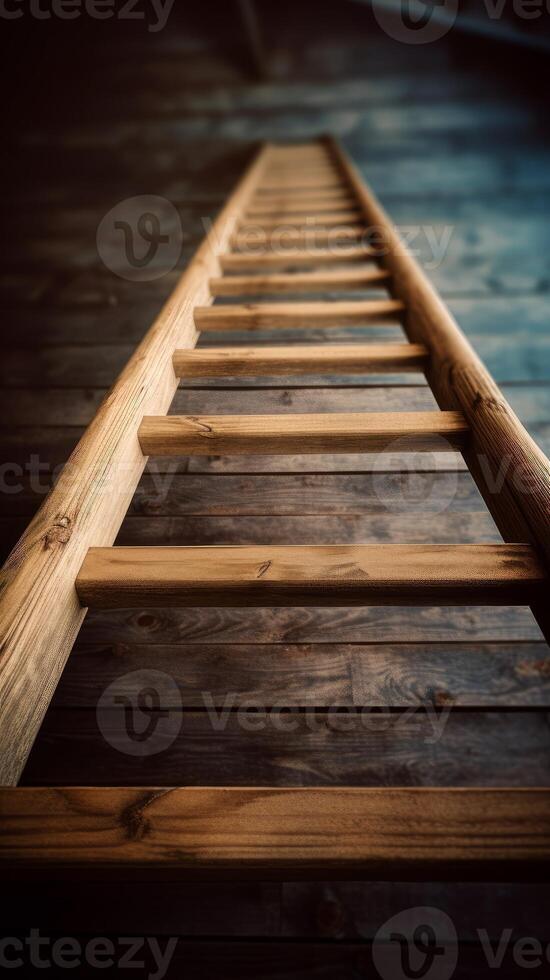Steep wooden staircase leads into the unknown with a sense of mystery and limitless possibilities. photo