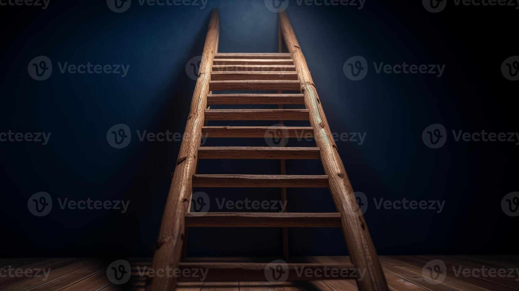 Steep wooden staircase leads into the unknown with a sense of mystery and limitless possibilities. photo