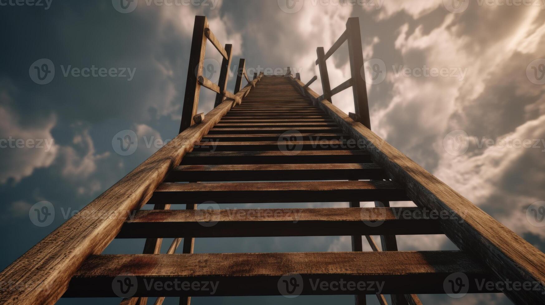 Steep wooden staircase leads into the unknown with a sense of mystery and limitless possibilities. photo
