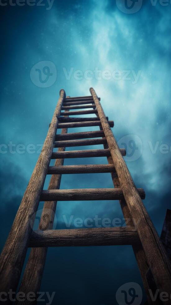 Steep wooden staircase leads into the unknown with a sense of mystery and limitless possibilities. photo