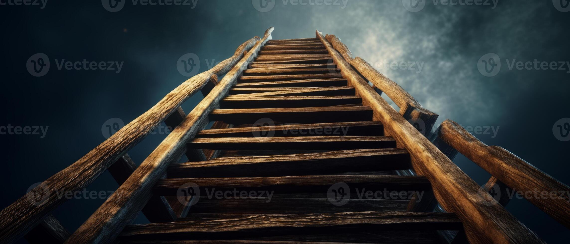 Steep wooden staircase leads into the unknown with a sense of mystery and limitless possibilities. photo