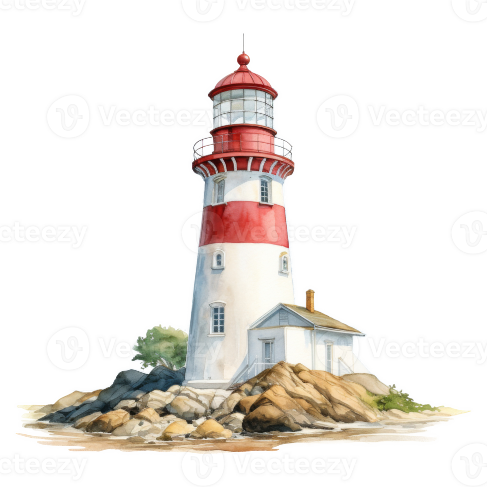 Lighthouse, Summer Illustration. Watercolor Style. png