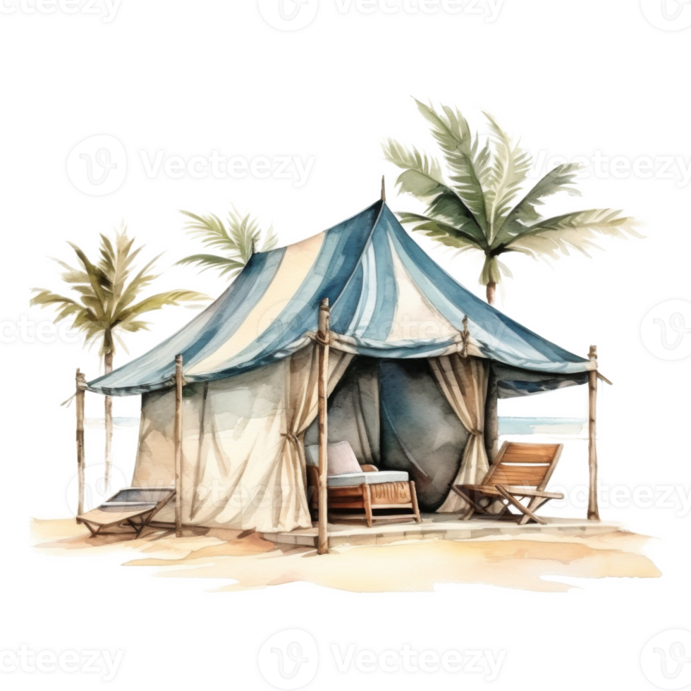 Beach Tent, Summer Illustration. Watercolor Style. png