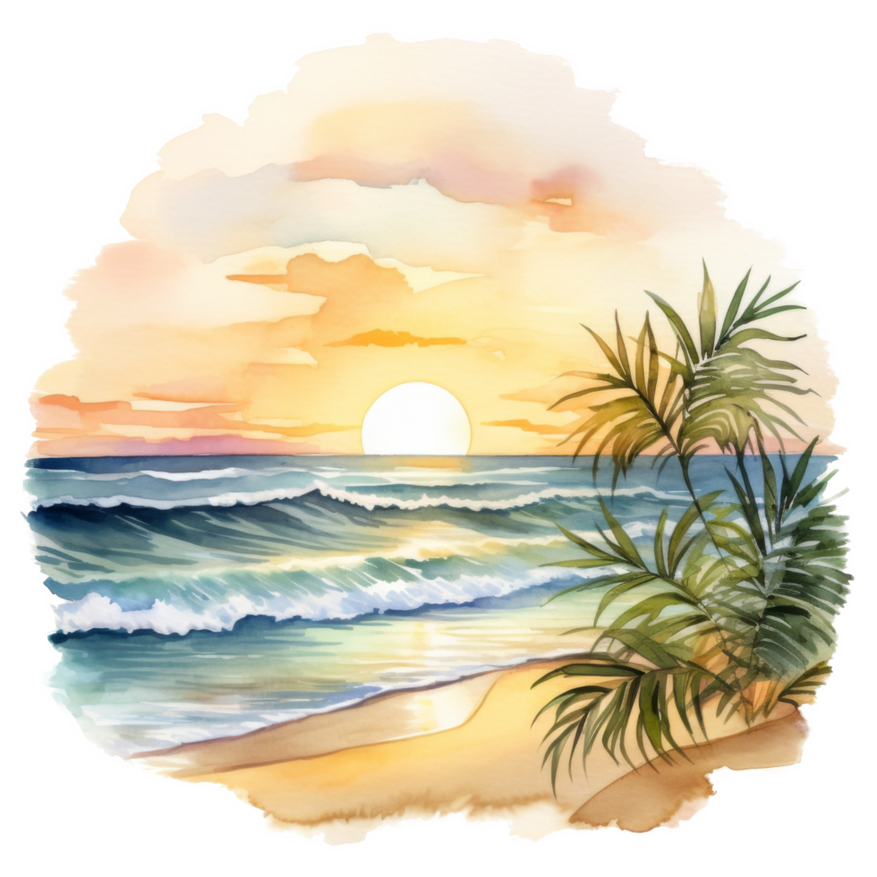 Sunset, Summer Illustration. Watercolor Style. png