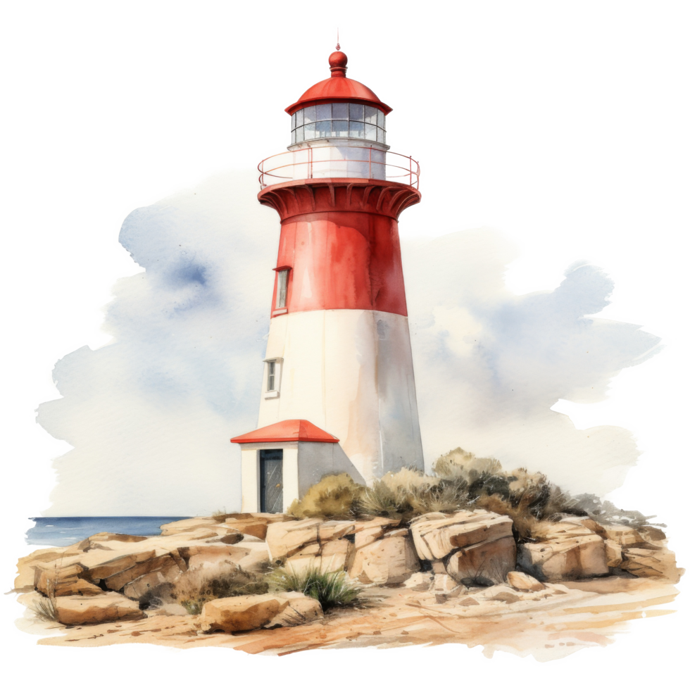Lighthouse, Summer Illustration. Watercolor Style. png