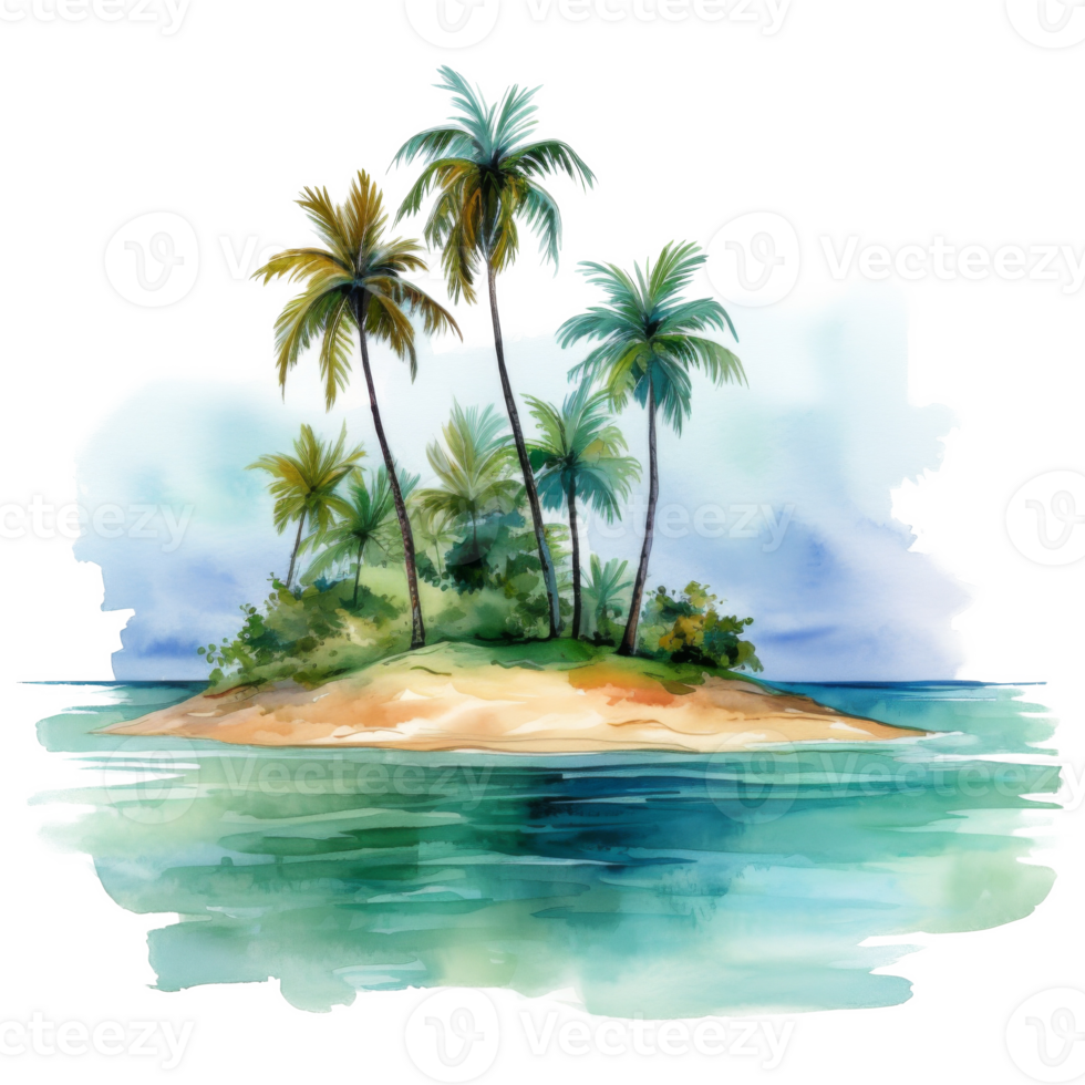 Palm Island, Summer Illustration. Watercolor Style. png