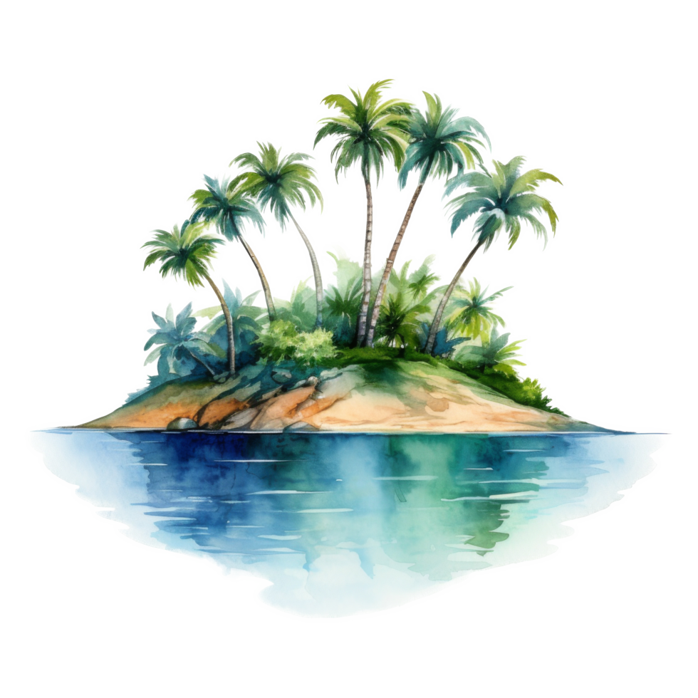 Palm Island, Summer Illustration. Watercolor Style. png