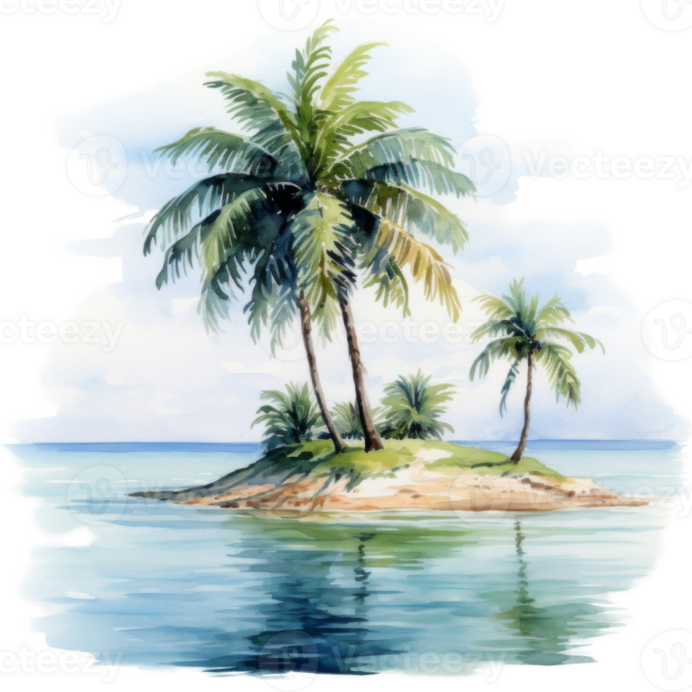 Palm Island, Summer Illustration. Watercolor Style. png