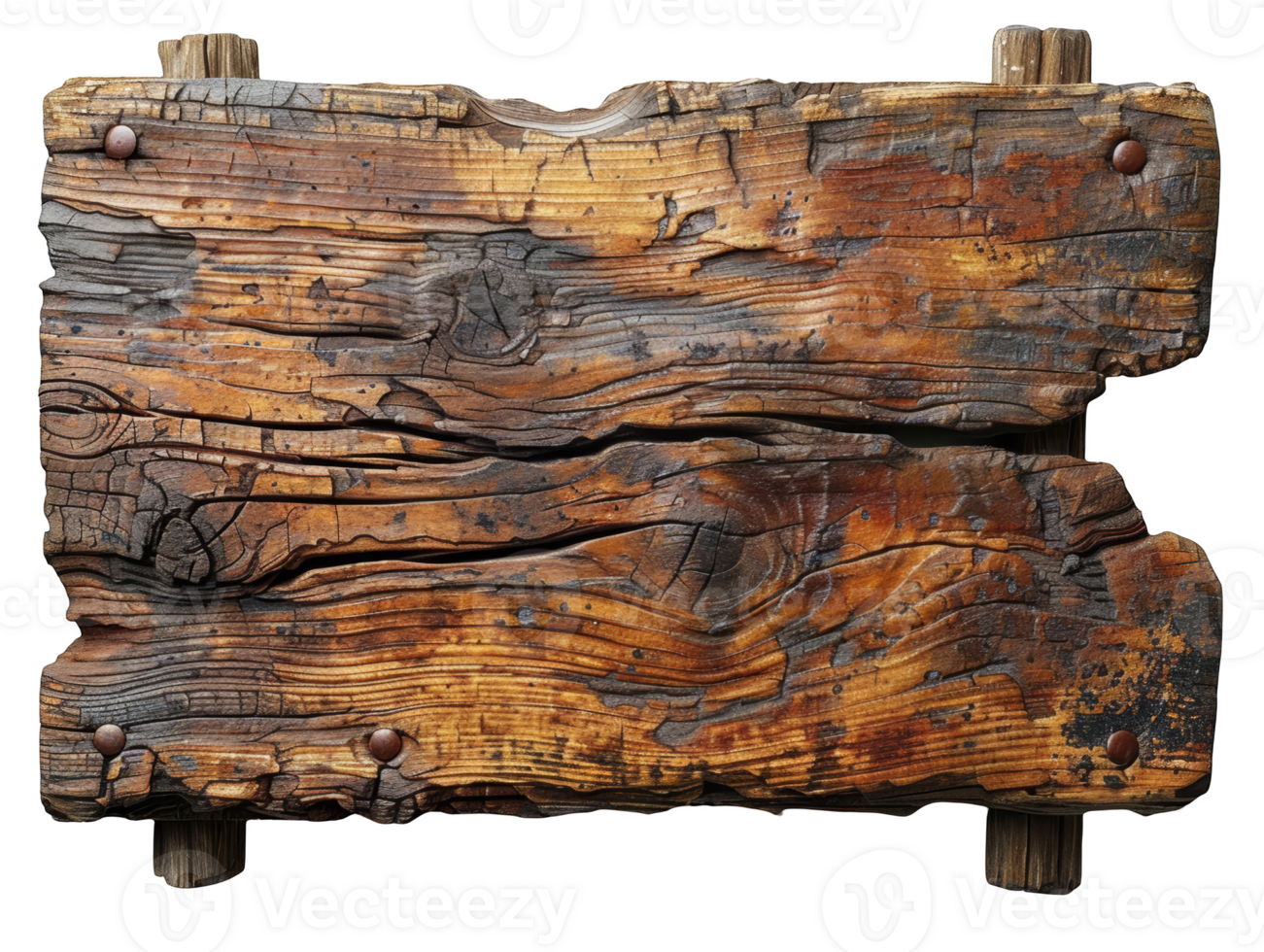 old rustic wooden sign board on transparent background png