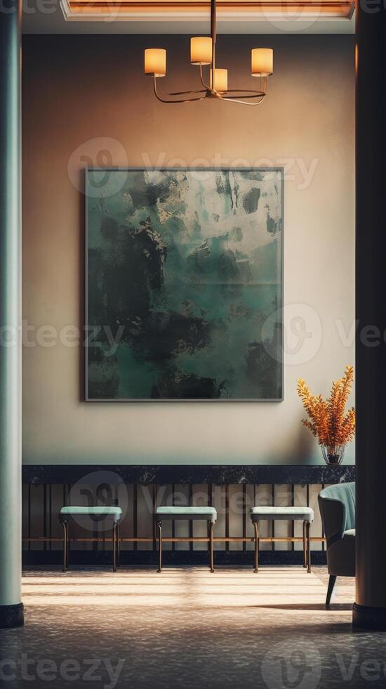 A hotel with a picture on the wall. . photo