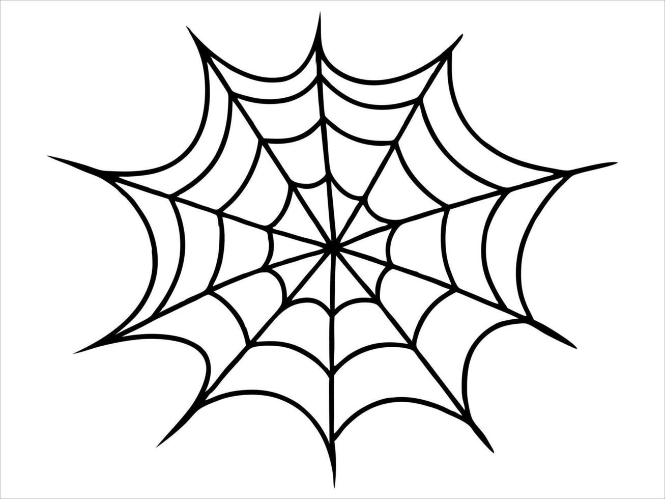 Black silhouette of a spider web isolated on a white background. Concept of Halloween, cobweb, arachnid, minimalist style, spooky design. Print, icon, illustration element. Art vector