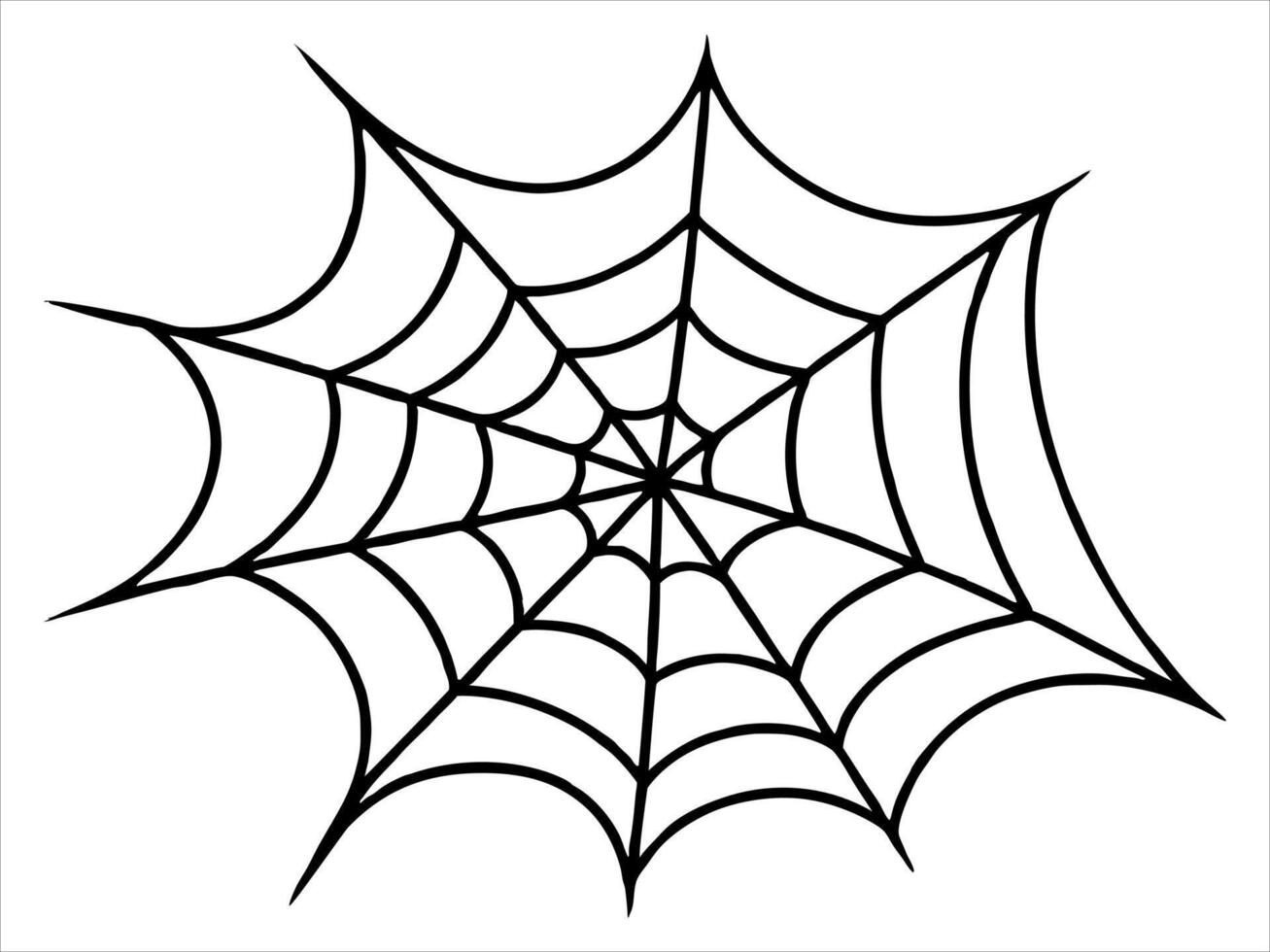 Black silhouette of a spider web isolated on a white background. Concept of Halloween, cobweb, arachnid, minimalist style, spooky design. Print, icon, illustration element. Art vector