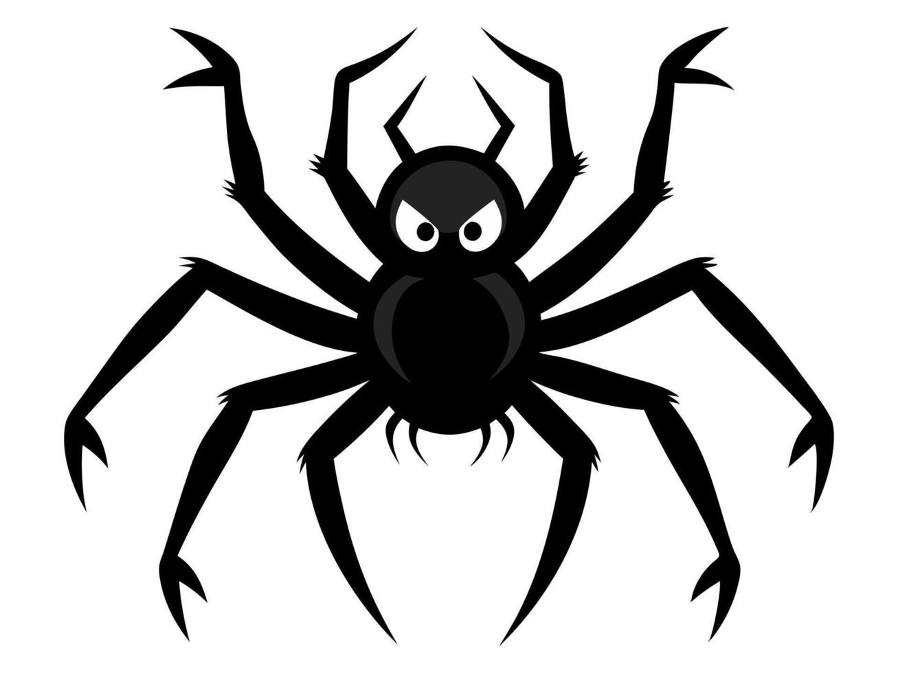 Black silhouette of a cartoon spider isolated on a white background. Concept of arachnid illustration, creepy insect, playful monster, minimalist style, design element, print. Halloween. Art vector