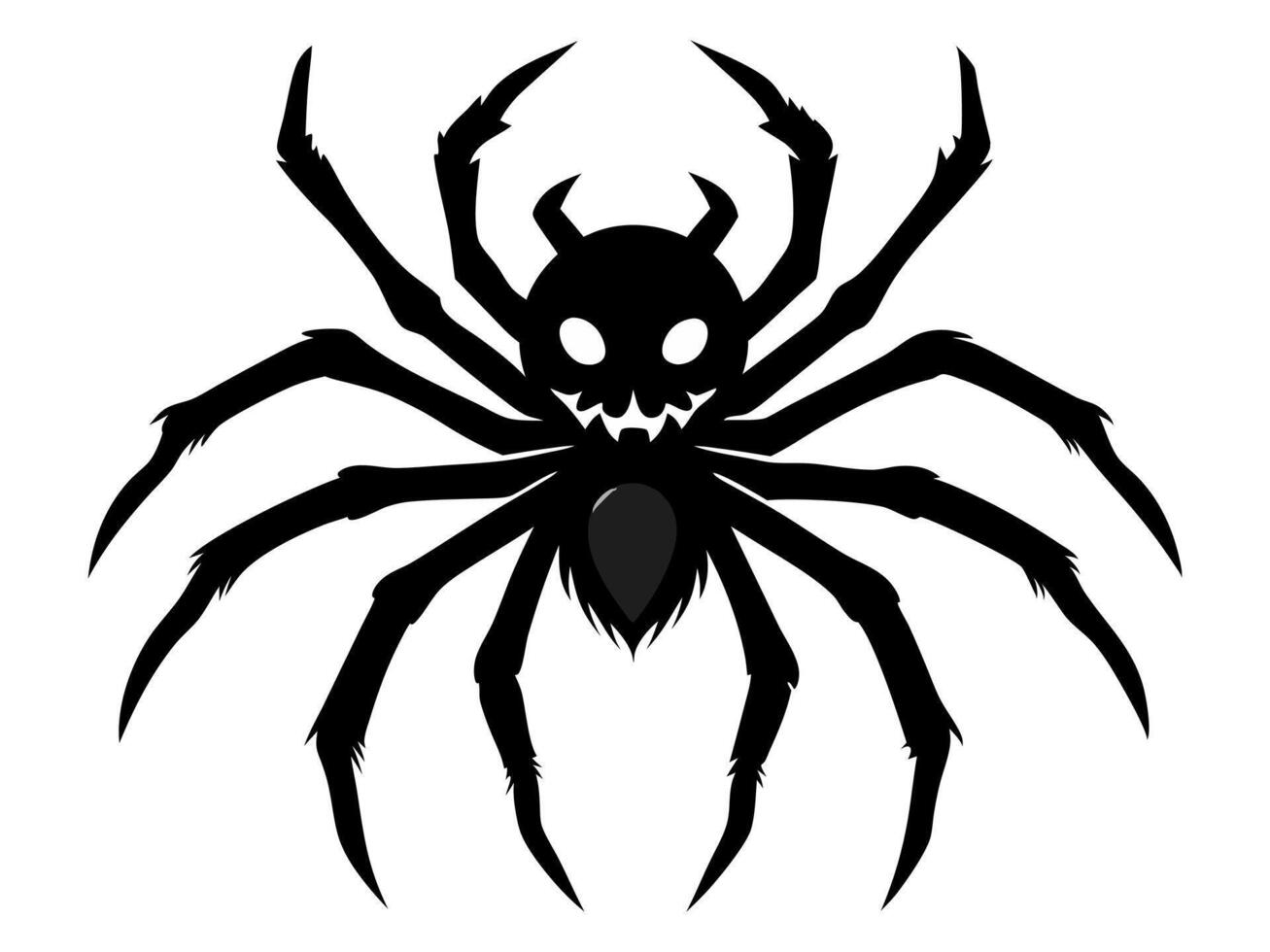 Black silhouette of a cartoon spider isolated on a white background. Concept of arachnid illustration, creepy insect, playful monster, minimalist style, design element, print. Halloween. Art vector