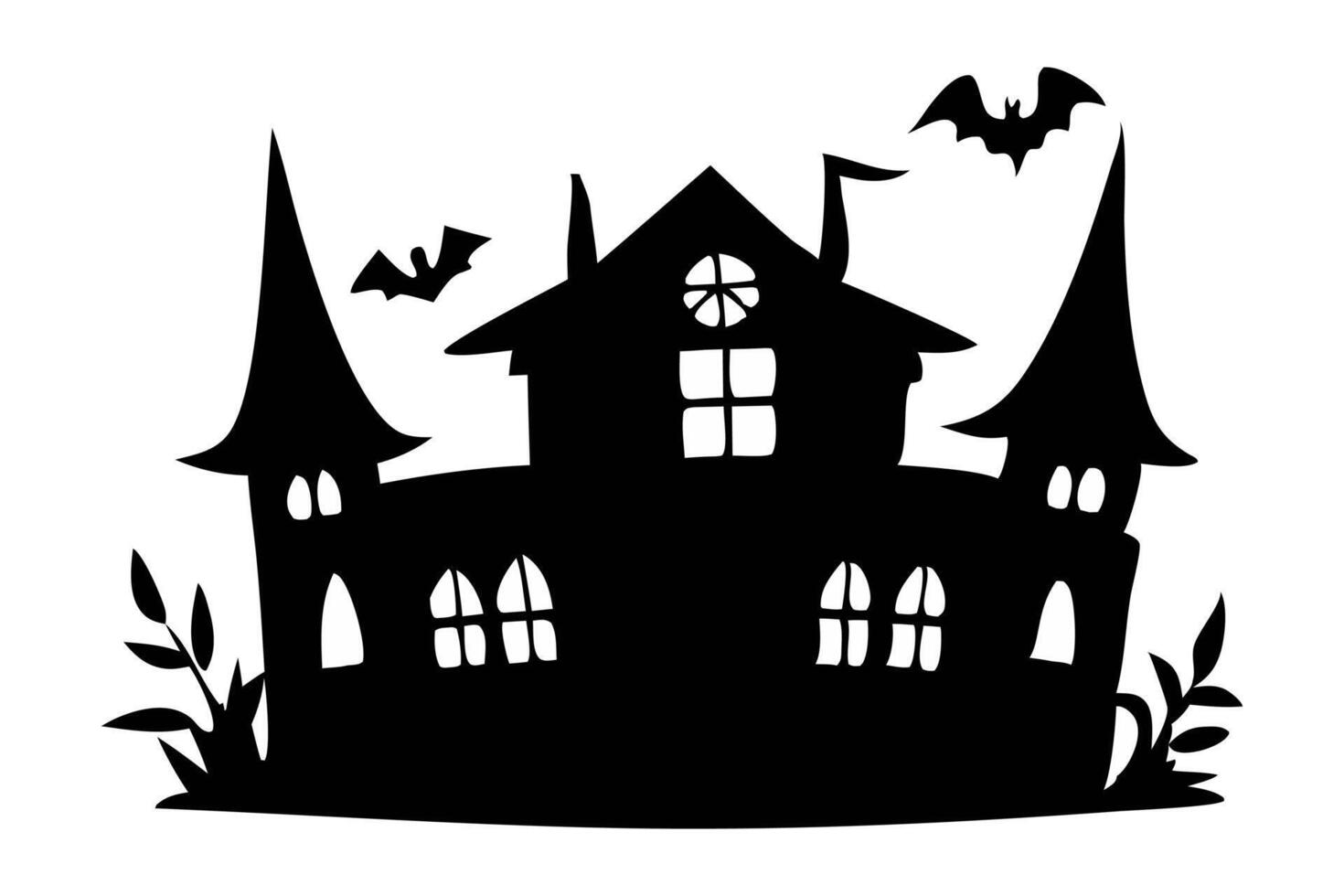 Black silhouette of a haunted house isolated on a white background. Concept of Halloween, spooky mansion, gothic style, eerie building Print, design element, art illustration. vector