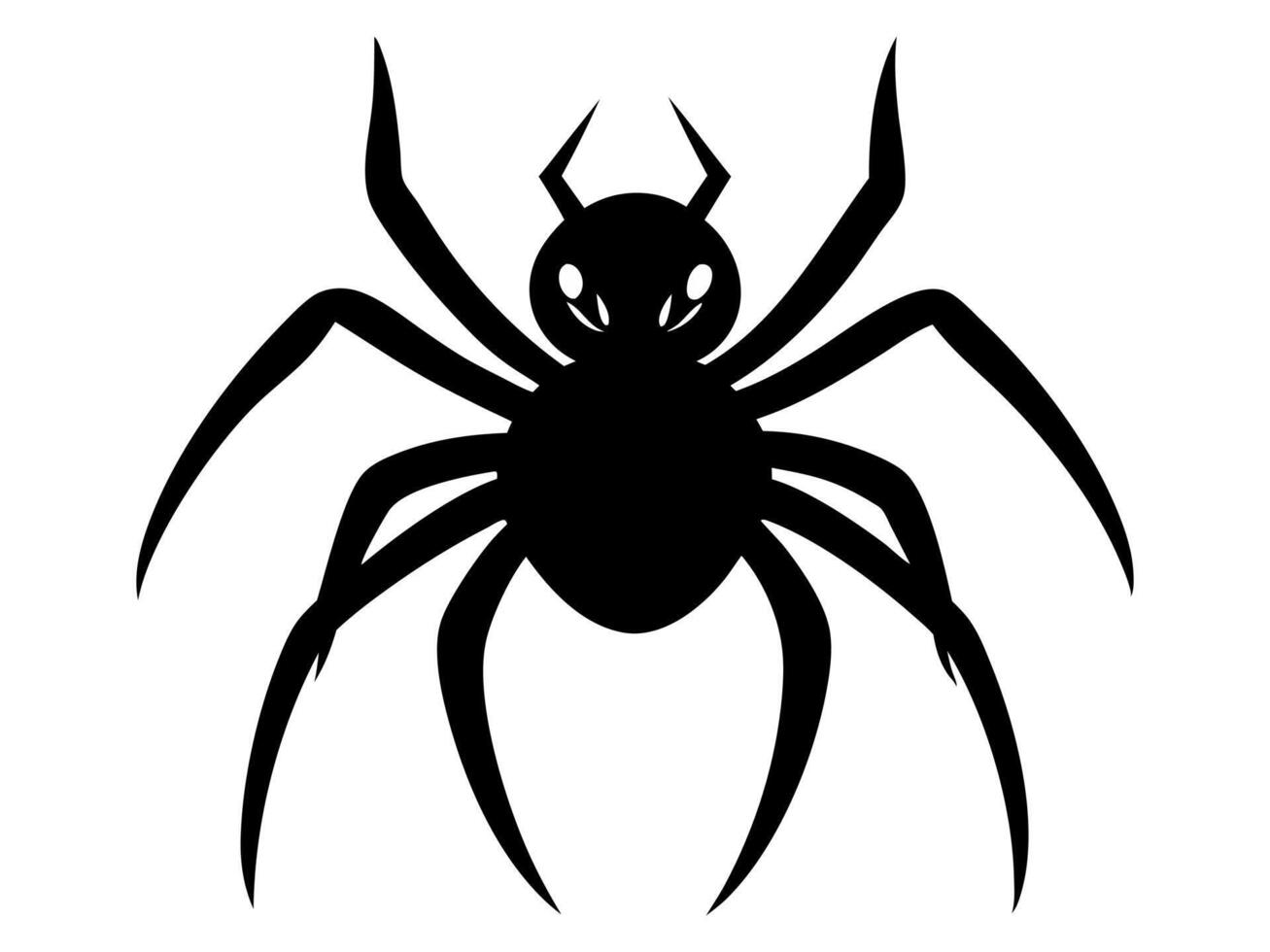 Black silhouette of a cartoon spider isolated on a white background. Concept of arachnid illustration, creepy insect, playful monster, minimalist style, design element, print. Halloween. Art vector