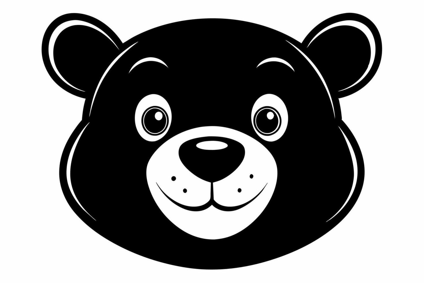 Black silhouette of a toy bear face isolated on a white background. Cute plush bear head. Concept of kids toys, childhood, fun, game, playtime, minimalist design. Print, icon, design element vector
