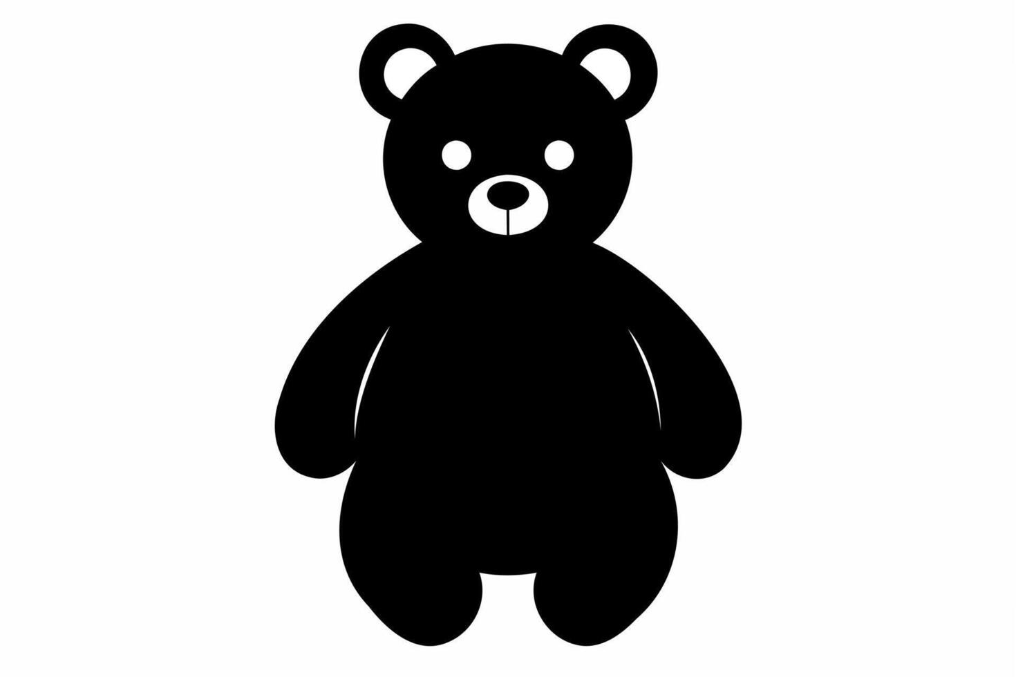 Black silhouette of toy bear isolated on a white background. Cute baby plush bear. Concept of kids toys, childhood, fun, game, playtime, minimalist design. Print, icon, design element vector
