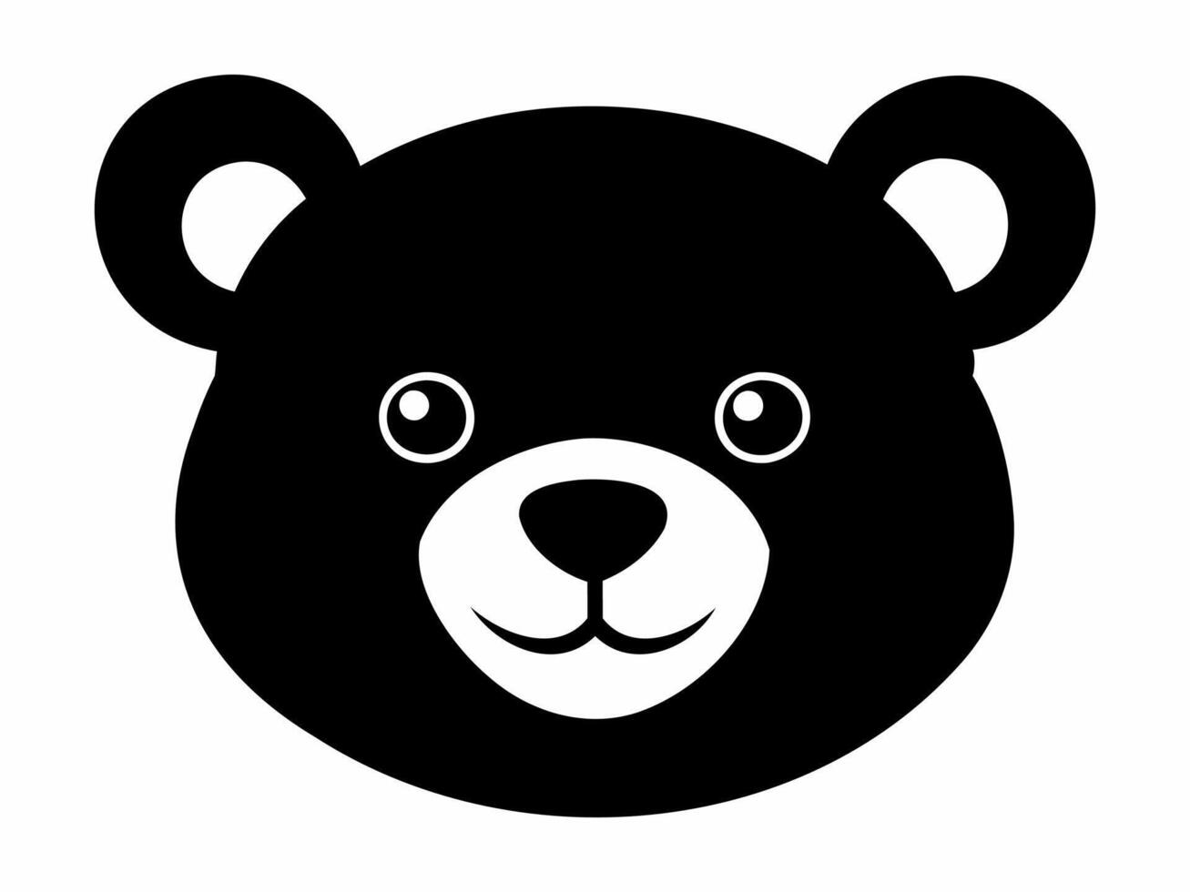 Black silhouette of a toy bear face isolated on a white background. Cute baby plush bear head. Concept of kids toys, childhood, fun, game, playtime, minimalist design. Print, icon, design element vector