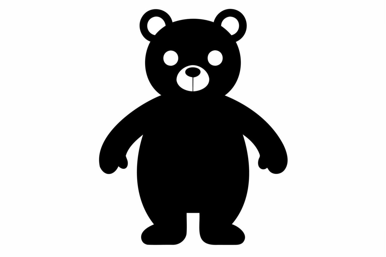 Black silhouette of a toy bear standing on a white background. Cute baby plush bear. Concept of kids toys, childhood, fun, game, playtime, minimalist design. Print, icon, design element. Graphic art vector