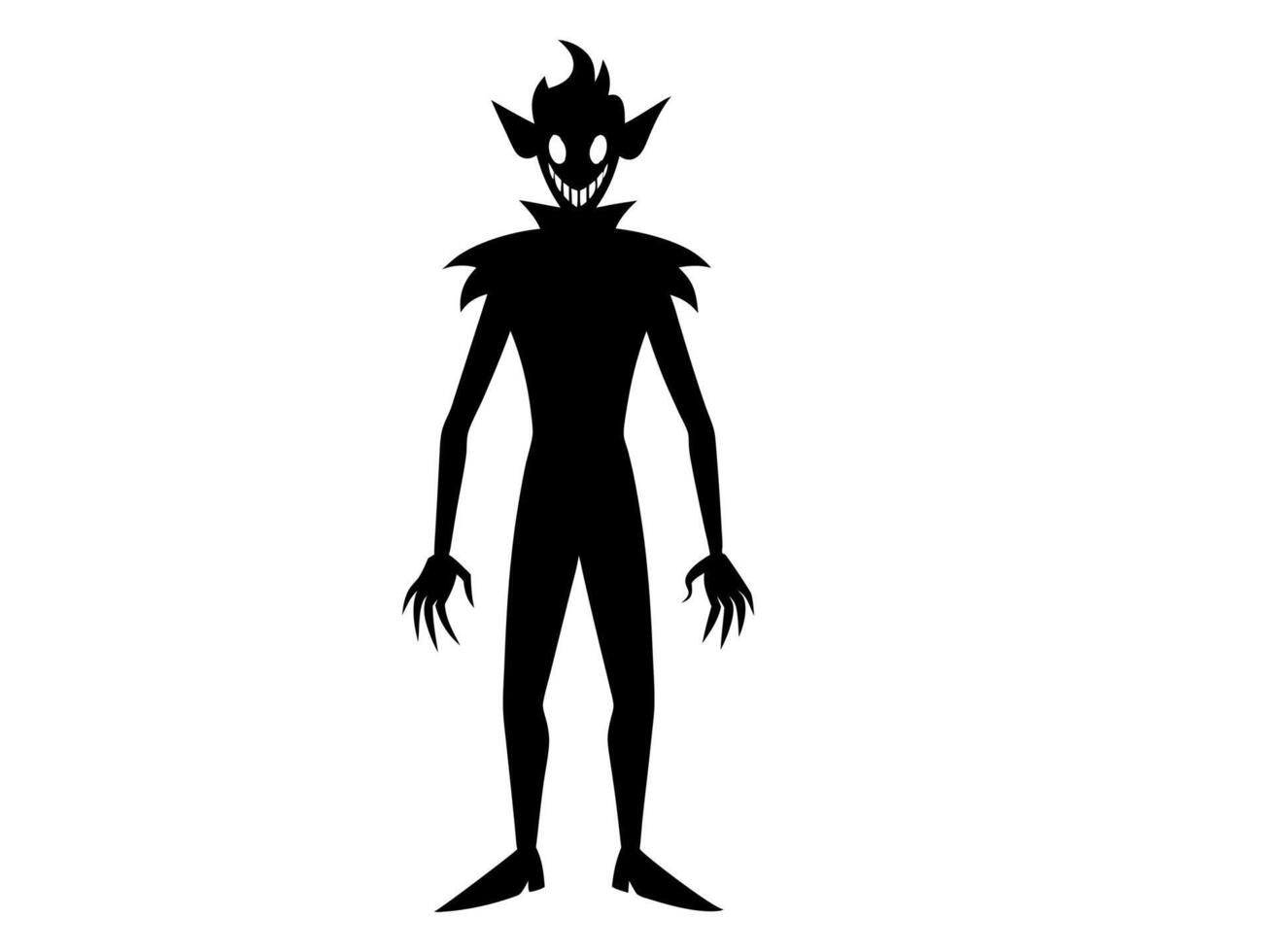 Black silhouette of evil clown with a creepy grin isolated on a white background. Concept of Halloween, circus performer, horror, spooky character. Print, art, design element, illustration vector