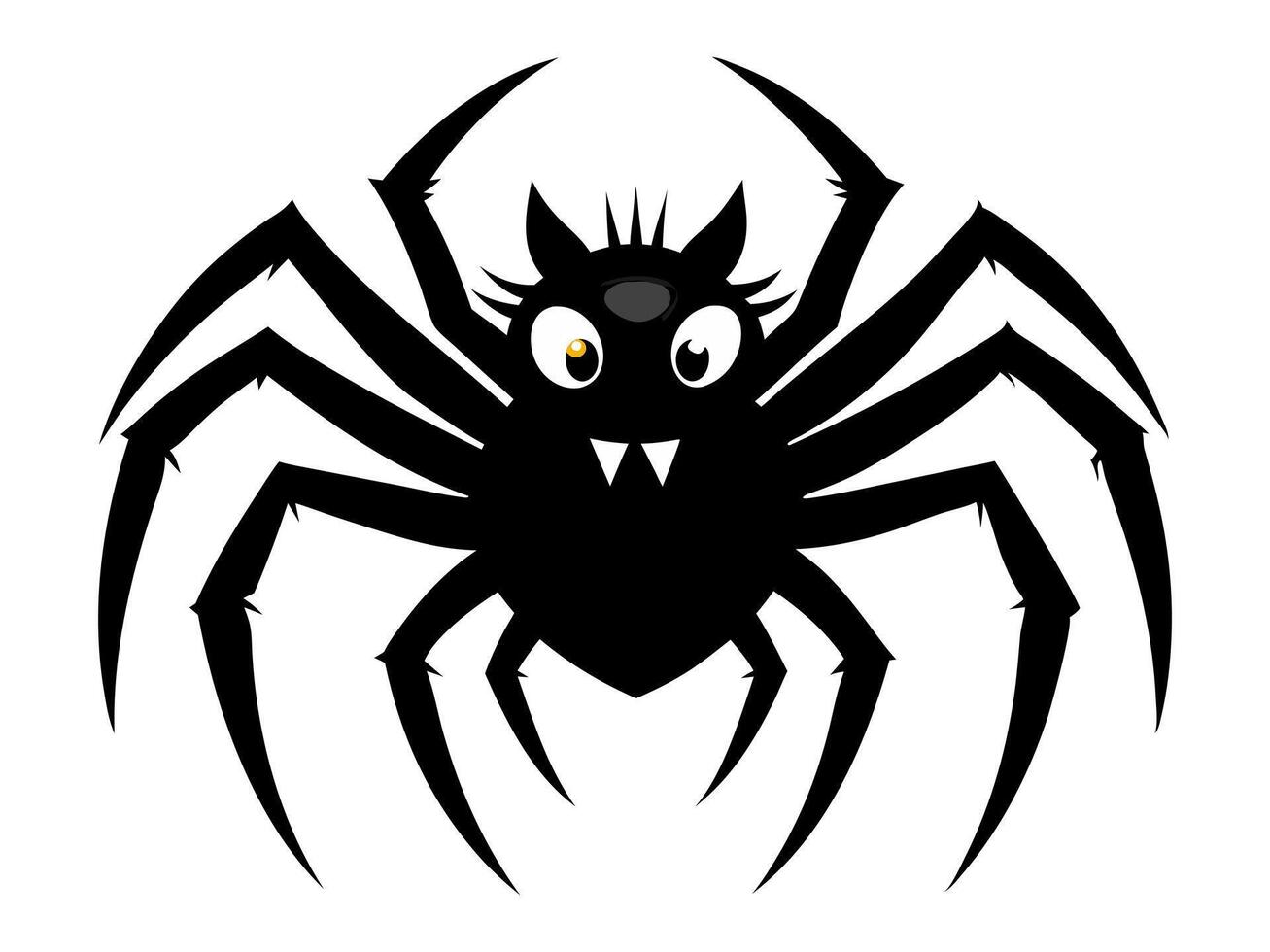 Black silhouette of a cartoon spider isolated on a white background. Concept of arachnid illustration, creepy insect, playful monster, minimalist style, design element, print. Halloween. vector