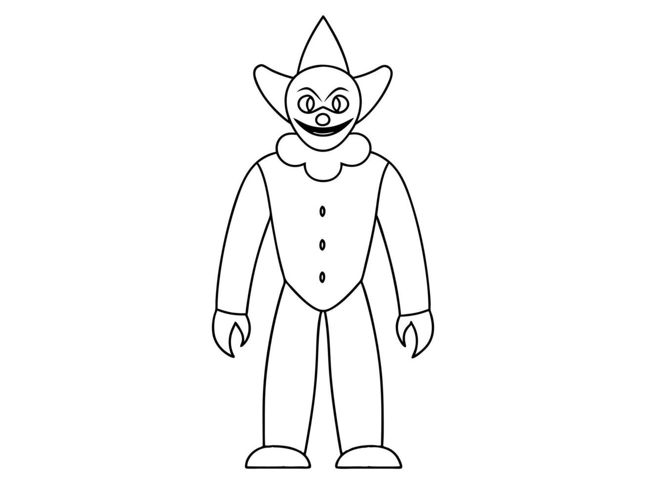 Black outline of evil clown with a creepy grin isolated on a white background. Concept of Halloween, circus performer, horror, spooky character. Print, art, design element, illustration vector