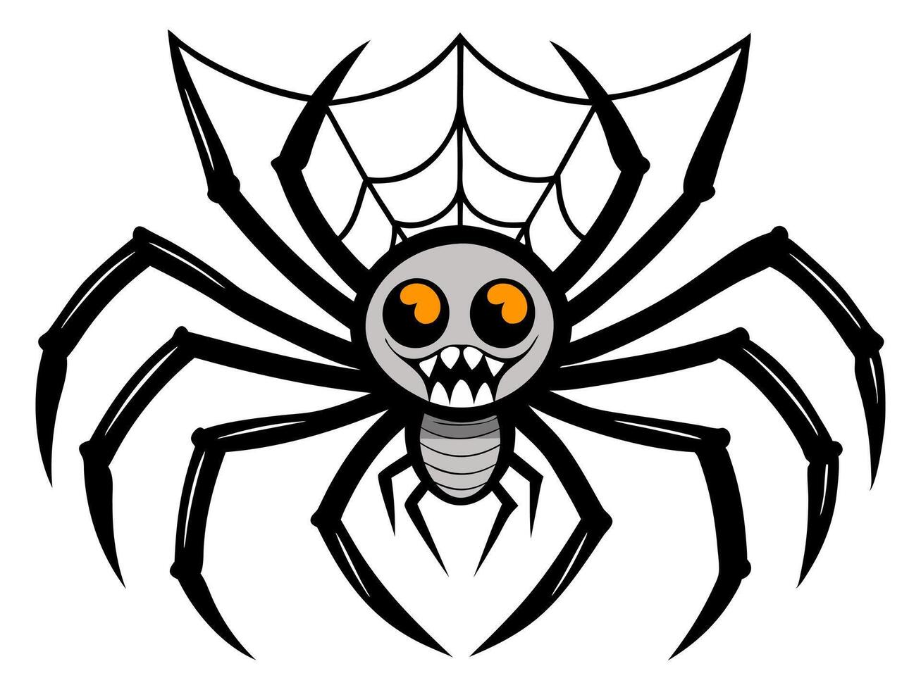 Cartoon creepy spider isolated on a white background. Concept of Halloween, arachnid, creepy creature, scary monster, colorful insect. Print, design element, illustration. vector