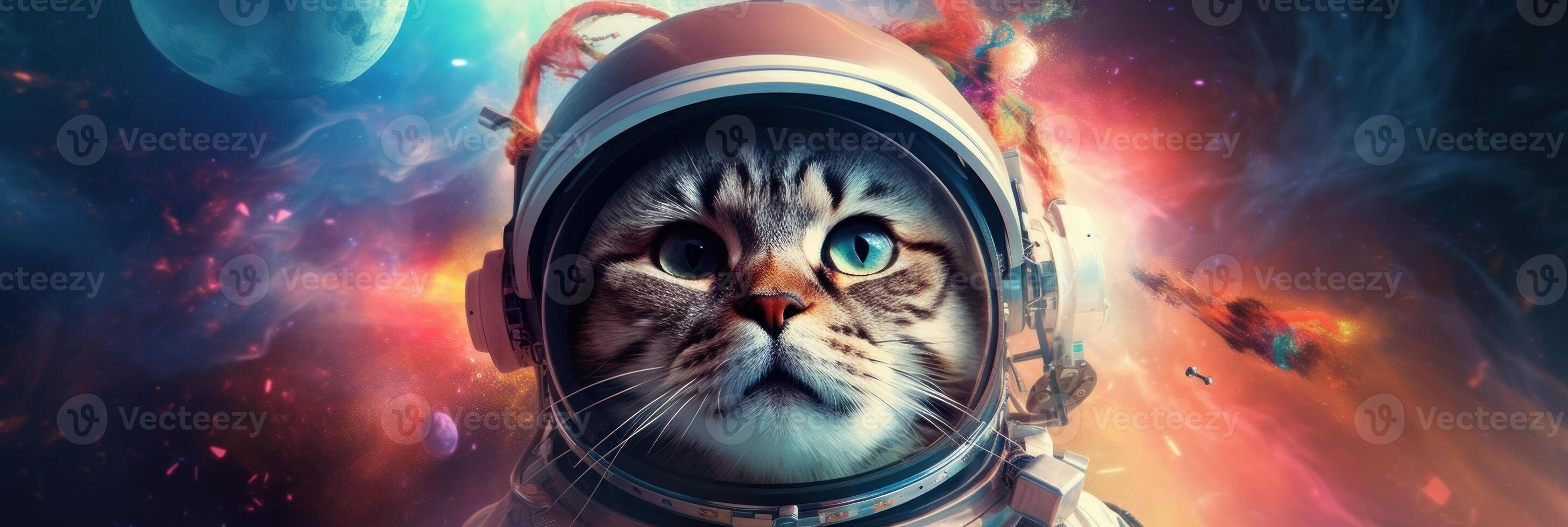 The astronaut cat soars through a vast galaxy. Exploring the wonders of space. . photo