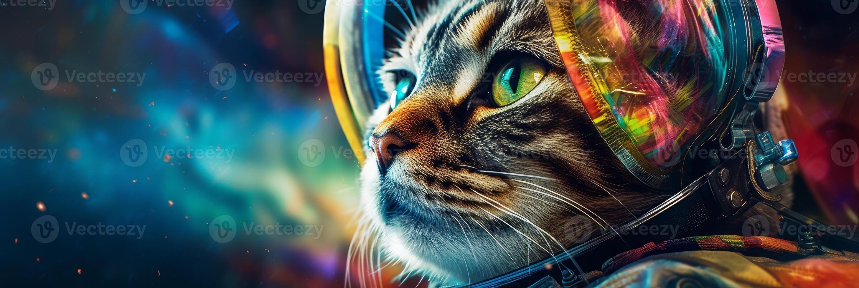 The astronaut cat soars through a vast galaxy. Exploring the wonders of space. . photo