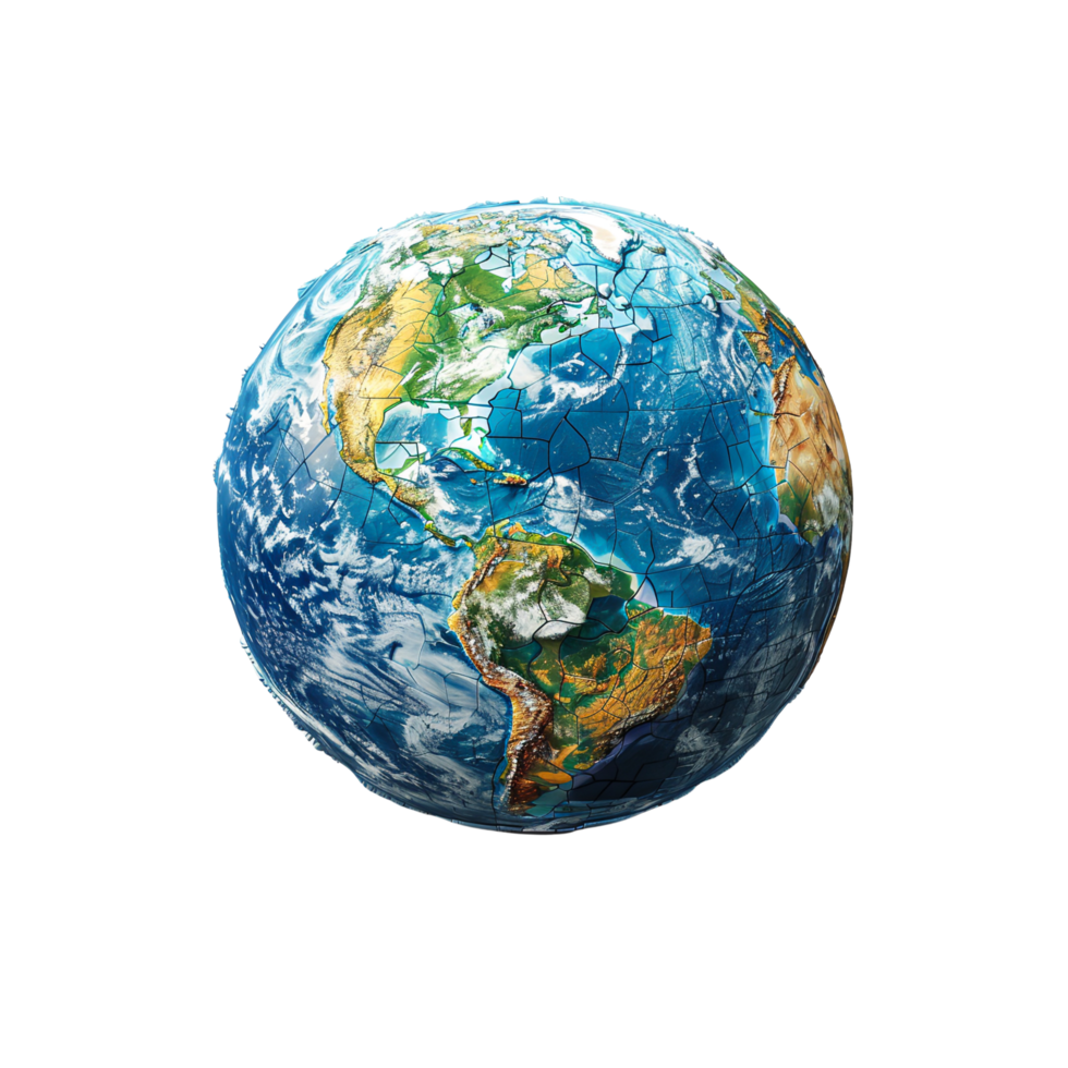 Geometric Earth Element with Detailed Continents and Blue Oceans png