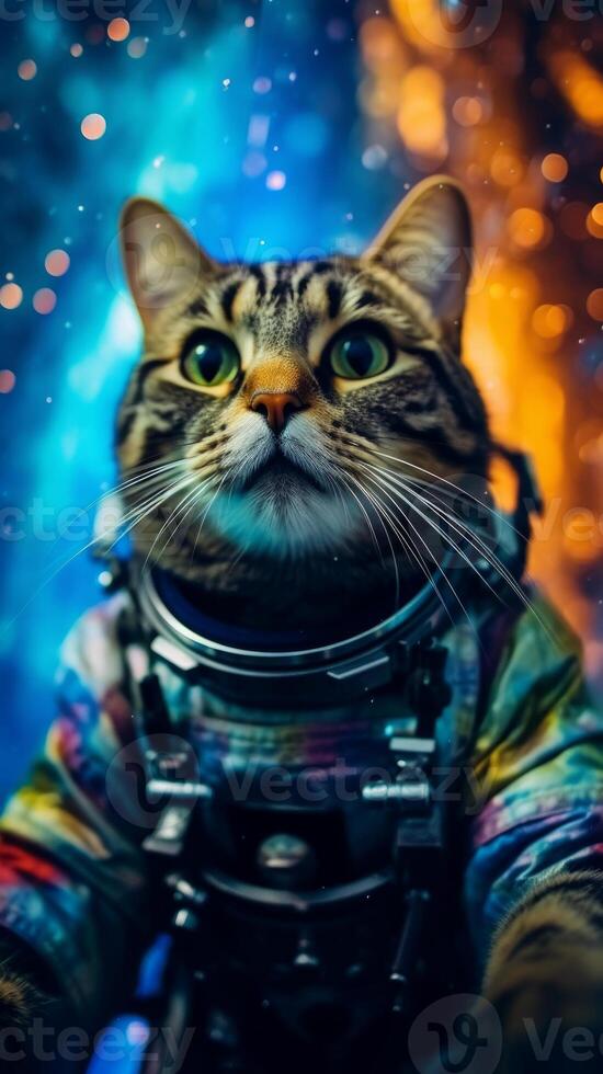 The astronaut cat soars through a vast galaxy. Exploring the wonders of space. . photo