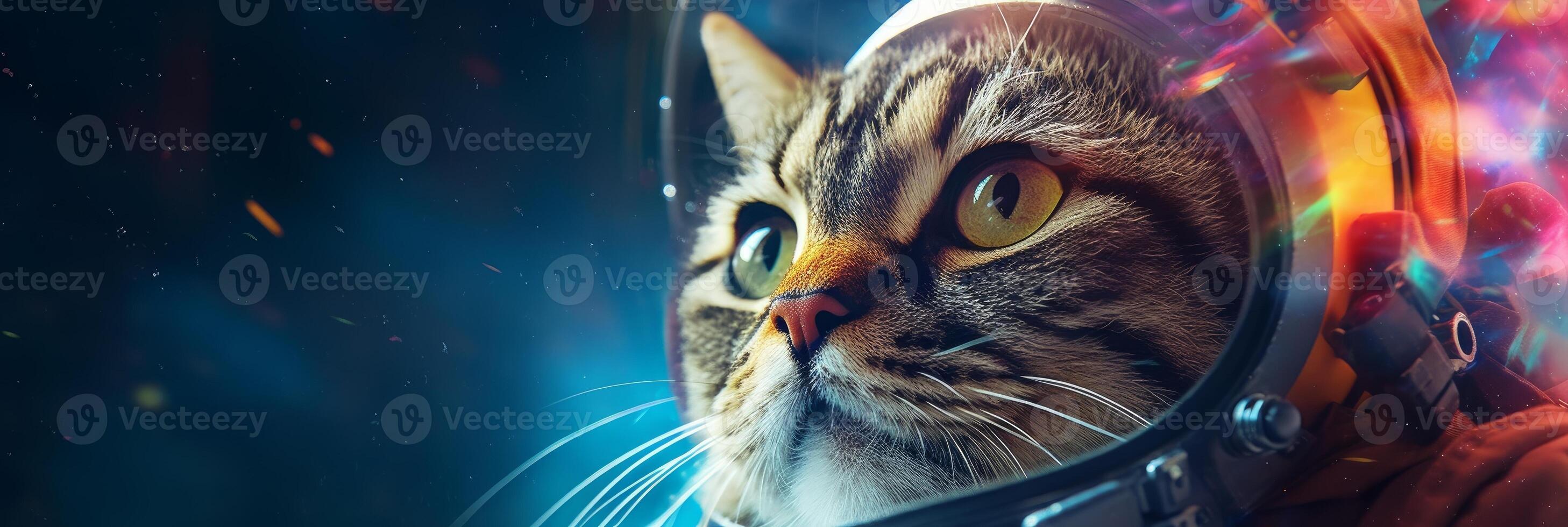 The astronaut cat soars through a vast galaxy. Exploring the wonders of space. . photo