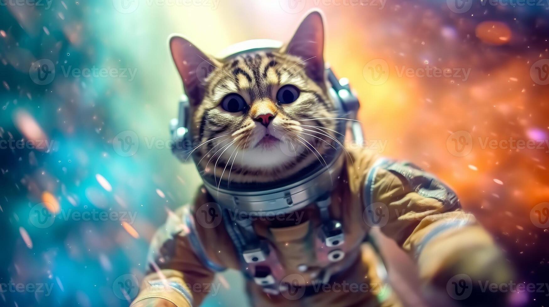 The astronaut cat soars through a vast galaxy. Exploring the wonders of space. . photo