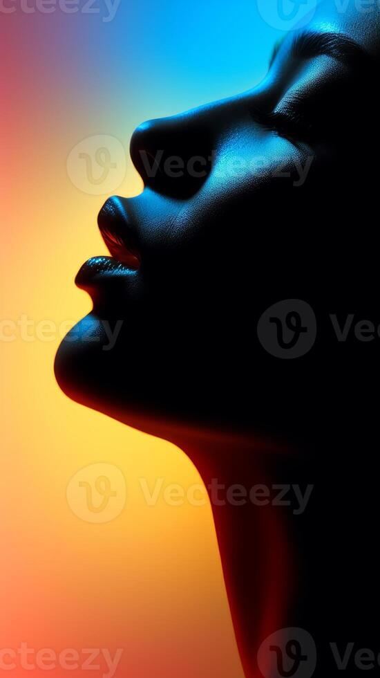 Minimalist silhouette of female lips. . photo