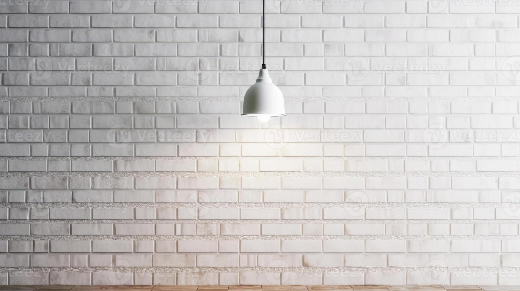 White brick wall with a lamp on the background of stone tiles. . photo