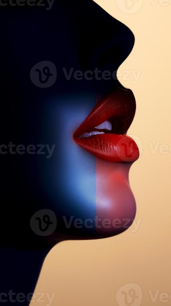 Minimalist silhouette of female lips. . photo