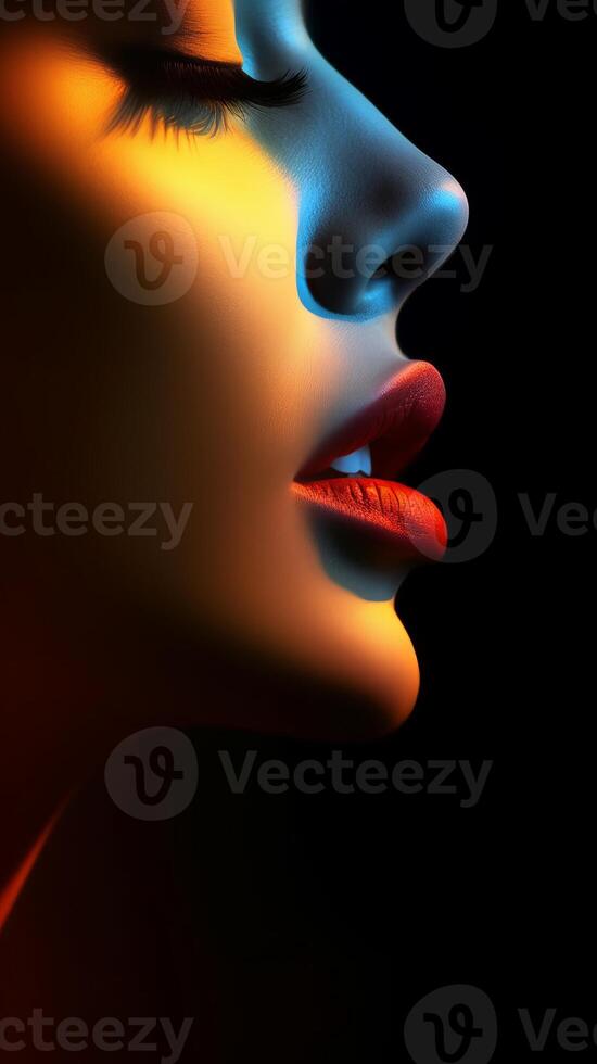 Minimalist silhouette of female lips. . photo