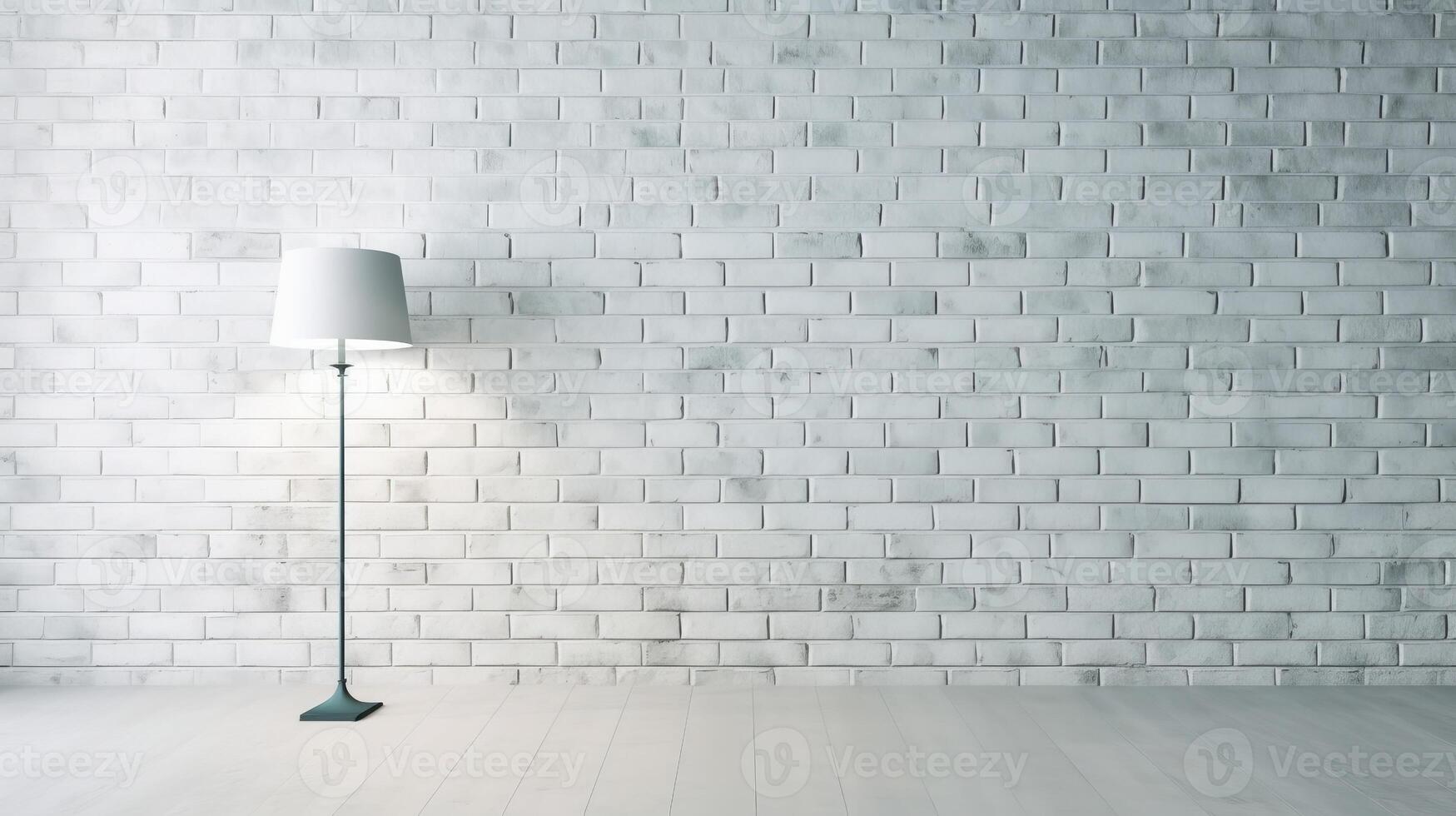 White brick wall with a lamp on the background of stone tiles. . photo