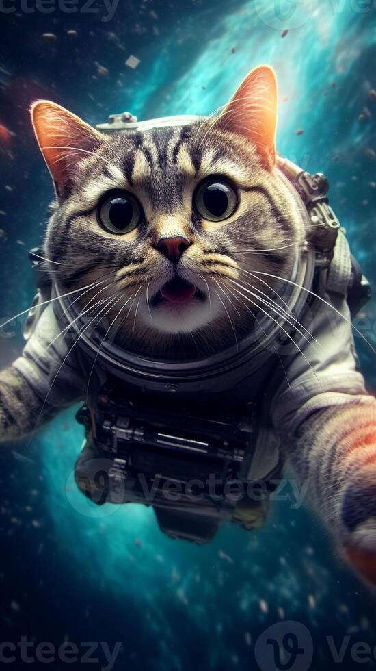 The astronaut cat soars through a vast galaxy. Exploring the wonders of space. . photo