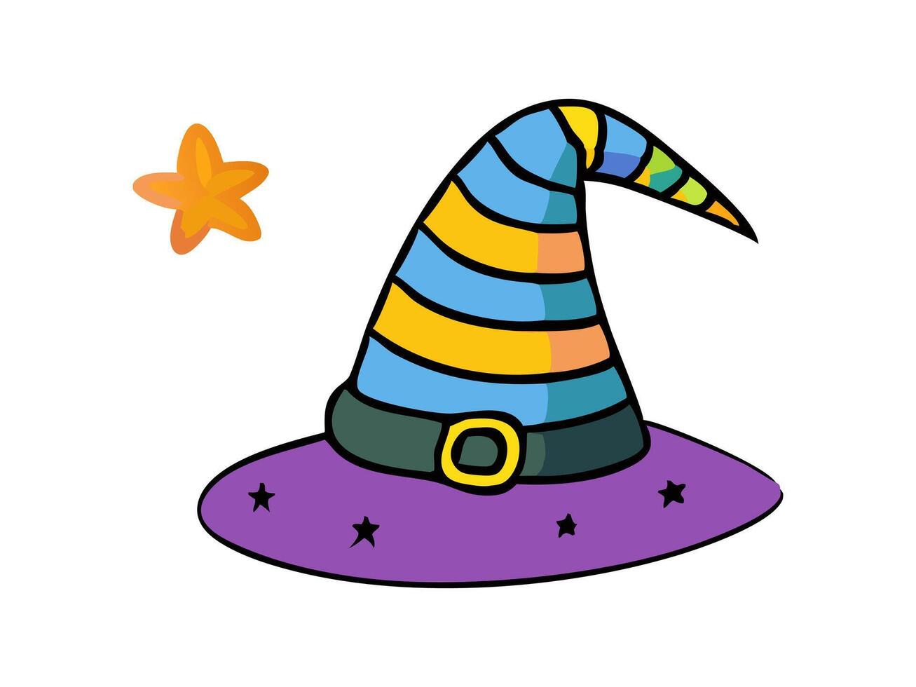 Witch hat isolated on a white background. Hand drawn Wizard pointed hat. Concept of Halloween, Magic, Wizard Accessory, Fantasy Icon, Festive Design. Print, design element vector