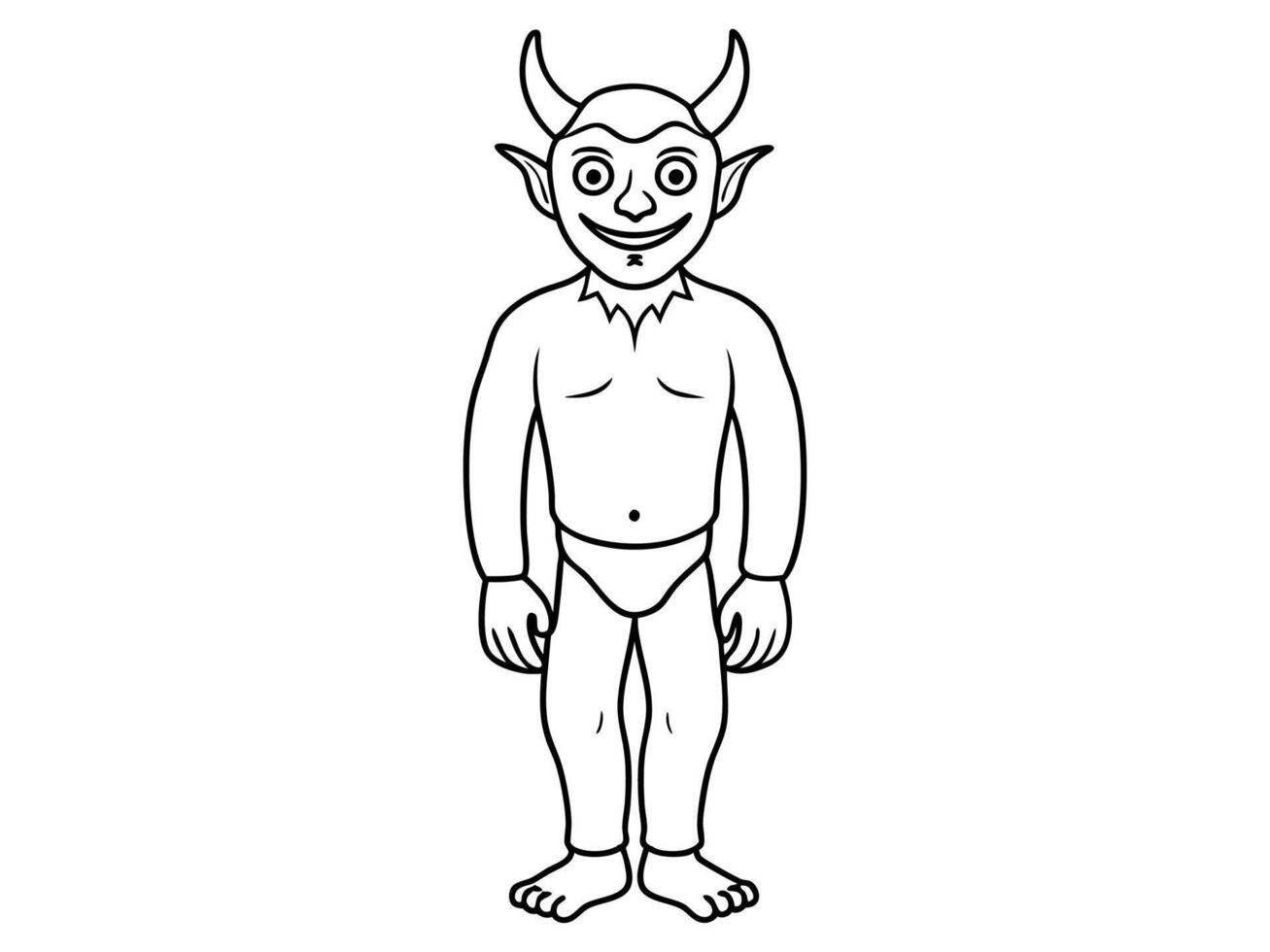 Black outline of devil character isolated on a white background. Concept of Halloween, fantasy creature, mythical demon, villainous imp, digital art. Print, illustration, design element vector