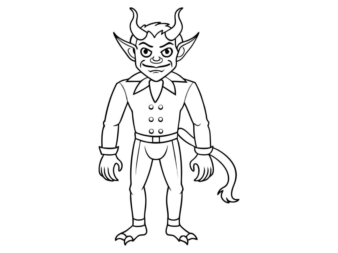 Black outline of devil character isolated on a white background. Concept of Halloween, fantasy creature, mythical demon, villainous imp, digital art. Print, illustration, design element vector
