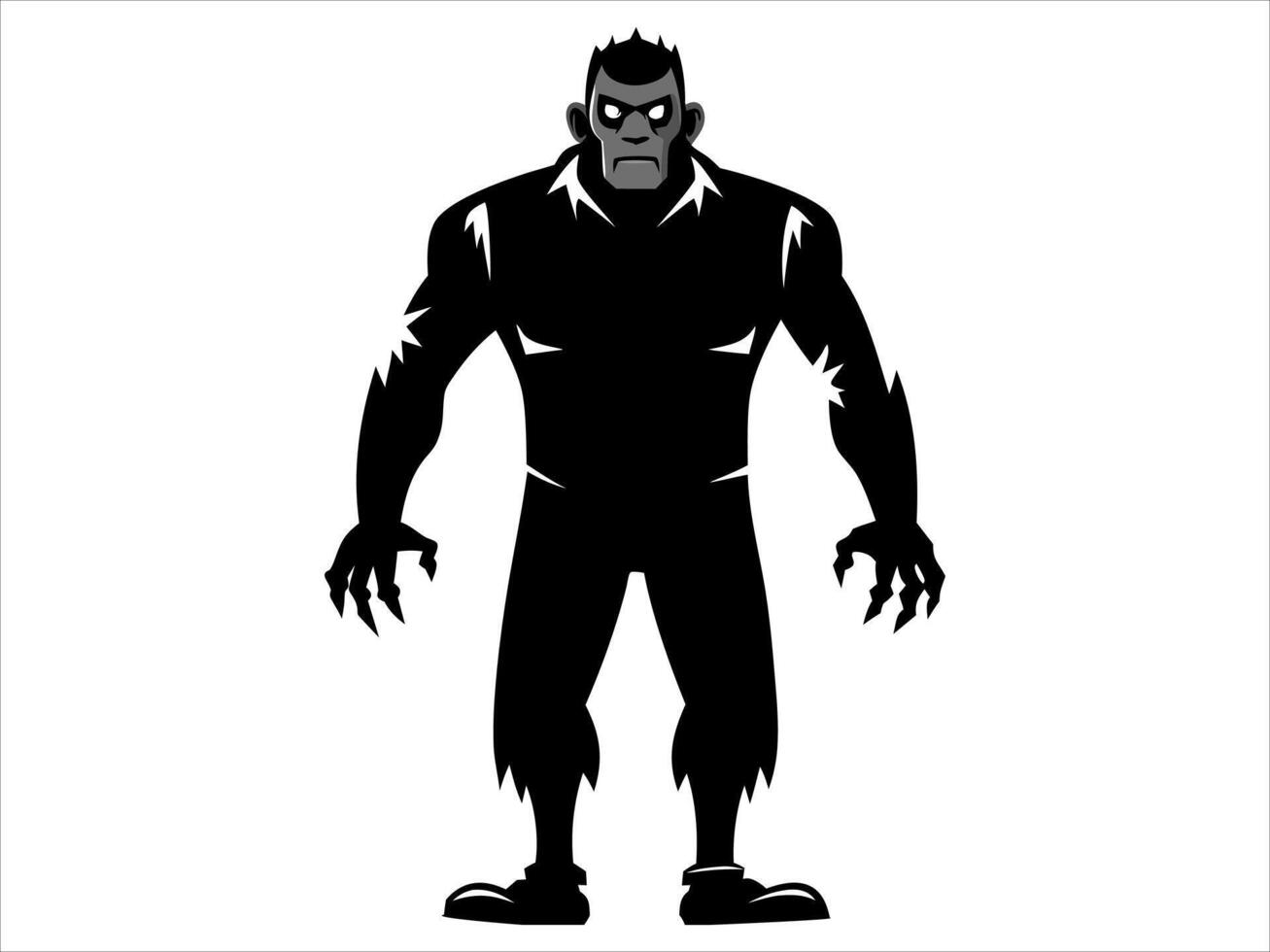 Black silhouette of Frankenstein monster isolated on a white background. Concept of Halloween, horror character, comic style, spooky creature. Print, icon, design element vector
