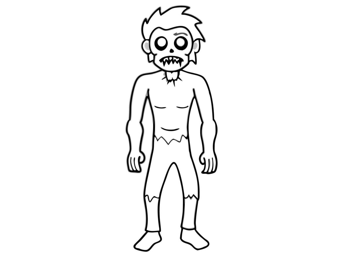 Black outline of scary cartoon zombie creature isolated on a white background. Concept of undead monsters, horror illustration, Halloween character, spooky design element. Print, art, coloring page vector