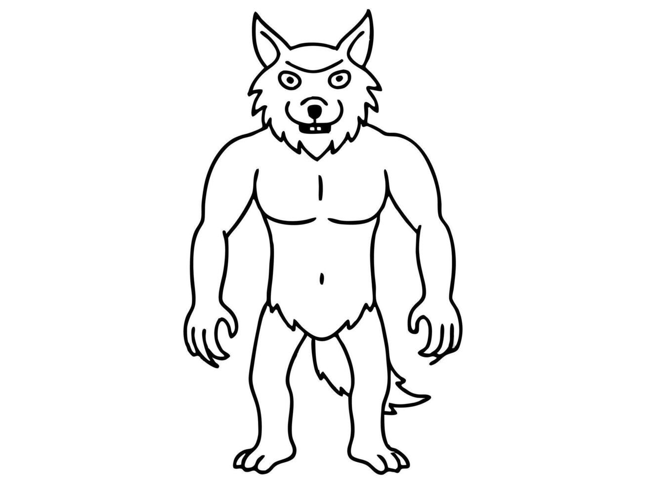 Black outline of cartoon werewolf isolated on a white background. Concept of Halloween character, mythical creature, monster, horror, fantasy, nightmare. Print, design element, illustration vector