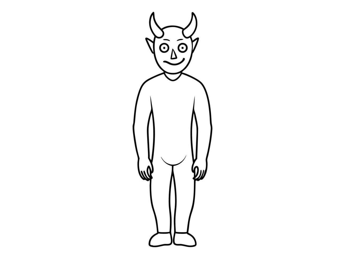 Black outline of devil character isolated on a white background. Concept of Halloween, fantasy creature, mythical demon, villainous imp, digital art. Print, illustration, design element vector