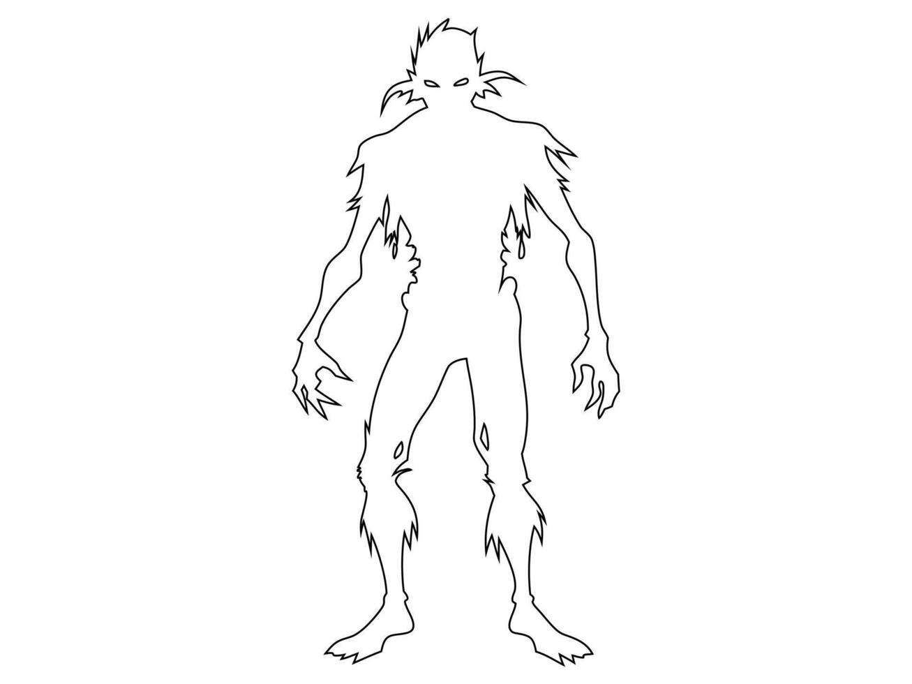 Black outline of scary cartoon zombie creature isolated on a white background. Concept of undead monsters, horror illustration, Halloween character, spooky design element. Print, art vector